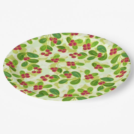 フェスティバルクランベリー果実パターン、緑 ペーパープレート (アングル)