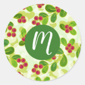 フェスティバルクランベリー果実パターン、緑 ラウンドシール (正面)