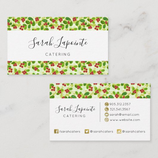 フェスティバルクランベリー果実パターン、緑 名刺 (正面/裏面)