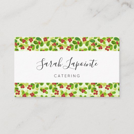 フェスティバルクランベリー果実パターン、緑 名刺 (正面)