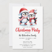 フェスティバルクリスマスかわいいペンギンアイススケートで滑るクリスマス 招待状 (正面)
