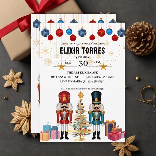 フェスティバルクリスマスくるみ割りオーナメントベビーシャワー 招待状