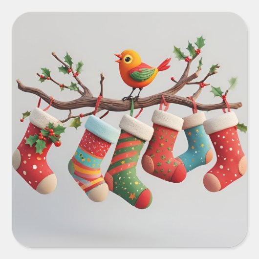 フェスティバルクリスマスつるストッキングwith Holly スクエアシール (正面)