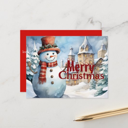 フェスティバルクリスマスとスノーマン ポストカード (正面/裏面インサイチュ)