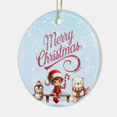 フェスティバルクリスマスと小妖精や小人、ペンギン招待状 セラミックオーナメント (左)