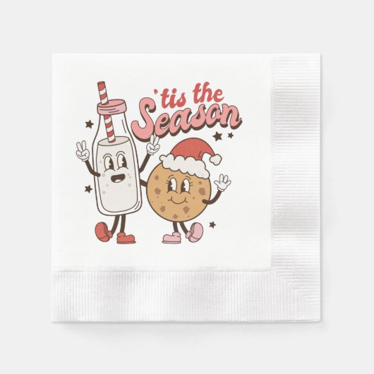 フェスティバルクリスマスのクッキー牛乳 縁ありカクテルナプキン (正面)