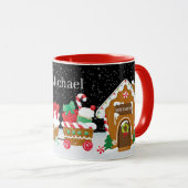 フェスティバルクリスマスのジンジャーブレッド列車の名前を追加 マグカップ (正面右)
