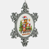 フェスティバルクリスマスの名前を追加する年ジンジャーブレッド列車 スノーフレークピューターオーナメント (左)