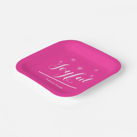 フェスティバルクリスマスの喜び名シックモダンピンク ペーパープレート (傾斜あり)