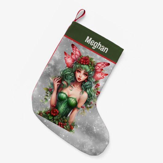 フェスティバルクリスマスの水の色の妖精の名前を追加 スモールクリスマスストッキング (正面 (吊り時))