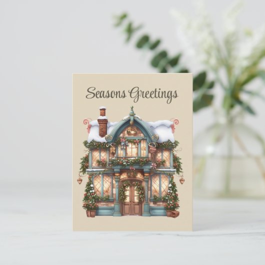 フェスティバルクリスマスの水の色の店を追加文字休日 シーズンポストカード (スタンド正面)