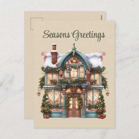 フェスティバルクリスマスの水の色の店を追加文字休日 シーズンポストカード (正面/裏面)