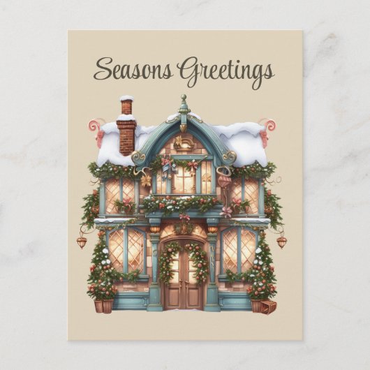 フェスティバルクリスマスの水の色の店を追加文字休日 シーズンポストカード (正面)