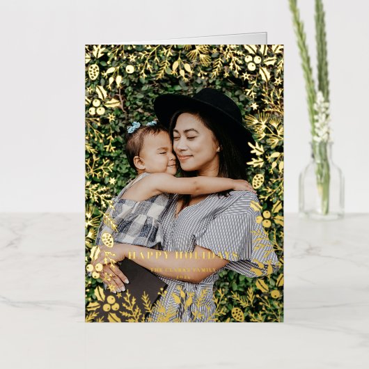 フェスティバルクリスマスの紅葉フレームハッピーホリデー 箔シーズンカード (花)