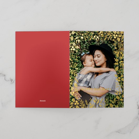 フェスティバルクリスマスの紅葉フレームハッピーホリデー 箔シーズンカード (外側レイダウン)