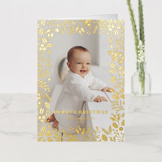 フェスティバルクリスマスの紅葉フレームメリークリスマス 箔シーズンカード (花)