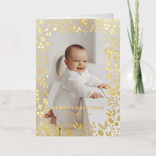 フェスティバルクリスマスの紅葉フレームメリークリスマス 箔シーズンカード (正面)