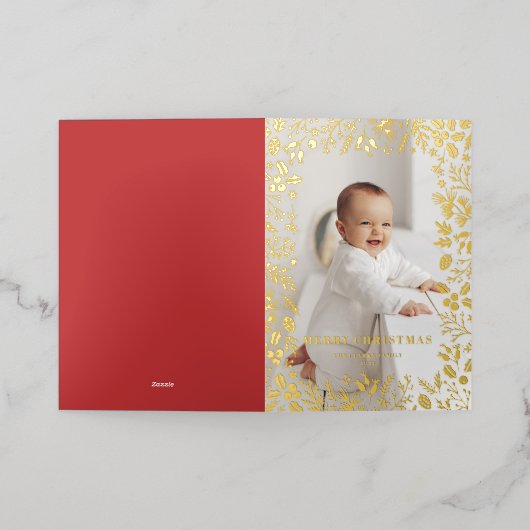 フェスティバルクリスマスの紅葉フレームメリークリスマス 箔シーズンカード (外側レイダウン)