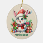 フェスティバルクリスマスの追加の名前の日付メッセージBunny セラミックオーナメント (左)