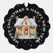 フェスティバルクリスマスの雪の倉庫パーソナライズされた オーナメントカード (正面)