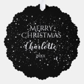 フェスティバルクリスマスの雪の倉庫パーソナライズされた オーナメントカード (裏面)