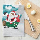 フェスティバルクリスマスアフリカンアメリカンサンタ キッチンタオル (四つ折り)