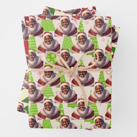 フェスティバルクリスマスアフリカンアメリカンブラックサンタ ラッピングペーパーシート (インサイチュ)