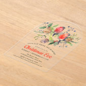 フェスティバルクリスマスイブウォーターカラーブルフィンチフローラ アクリル招待状 (レイダウン)