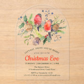 フェスティバルクリスマスイブウォーターカラーブルフィンチフローラ アクリル招待状 (正面)