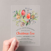 フェスティバルクリスマスイブウォーターカラーブルフィンチフローラ アクリル招待状 (インサイチュ (ポータブル))