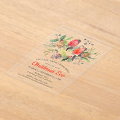 フェスティバルクリスマスイブウォーターカラーブルフィンチフローラ アクリル招待状 (レイダウン)