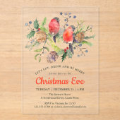 フェスティバルクリスマスイブウォーターカラーブルフィンチフローラ アクリル招待状 (正面)