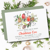 フェスティバルクリスマスイブウォーターカラーブルフィンチフローラ 招待状