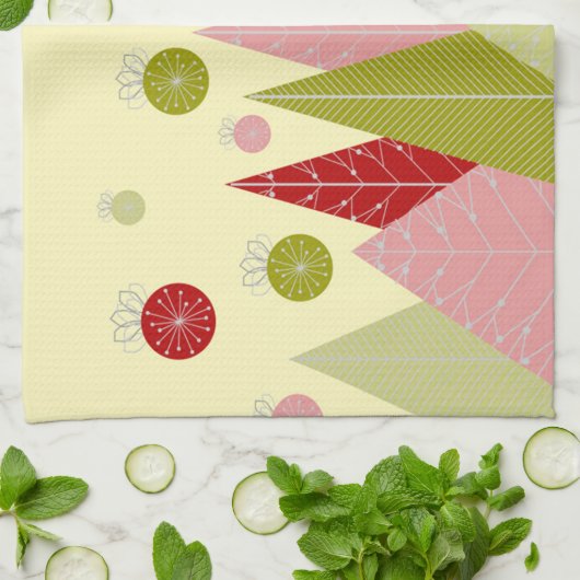 フェスティバルクリスマスイラストレーション キッチンタオル (折り畳み)