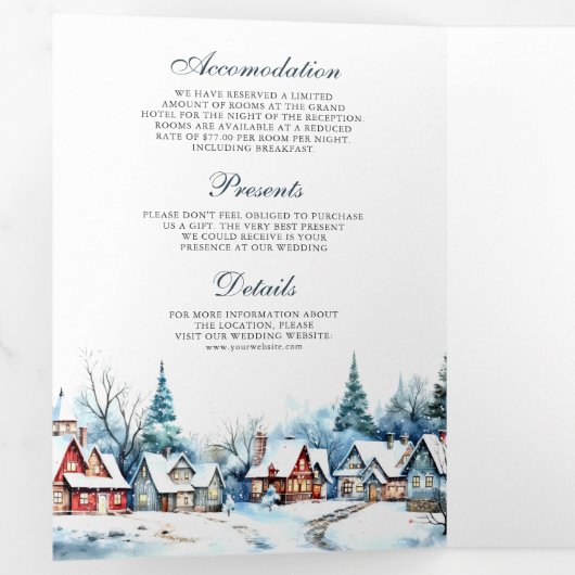 フェスティバルクリスマスウィンタービレッジQRコード結婚ズ 三つ折り招待状 (内部最初)