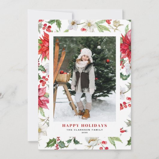 フェスティバルクリスマスウィンターフローラルパターンフォト シーズンカード (正面)