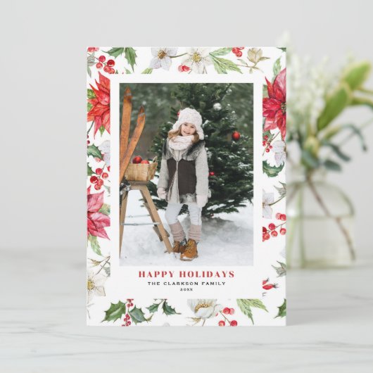 フェスティバルクリスマスウィンターフローラルパターンフォト シーズンカード (スタンド正面)
