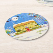フェスティバルクリスマスウィンターホームウォーターカラー ラウンドペーパーコースター (アングル)