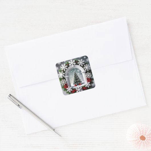 フェスティバルクリスマスウィンドウ表示 スクエアシール (封筒)