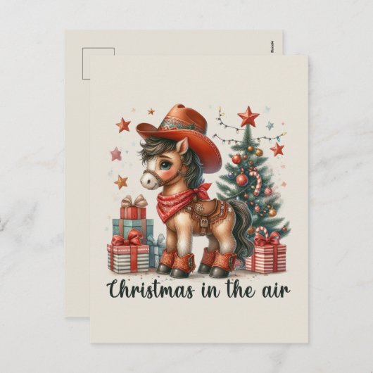フェスティバルクリスマスウェスタンの馬のメッセージを追加 シーズンポストカード (正面/裏面)