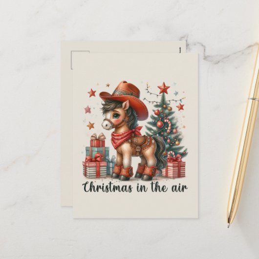 フェスティバルクリスマスウェスタンの馬のメッセージを追加 シーズンポストカード (正面/裏面インサイチュ)