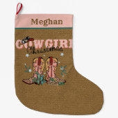 フェスティバルクリスマスウェスタン女性のカーボーイの名前を追加 ラージクリスマスストッキング (正面)