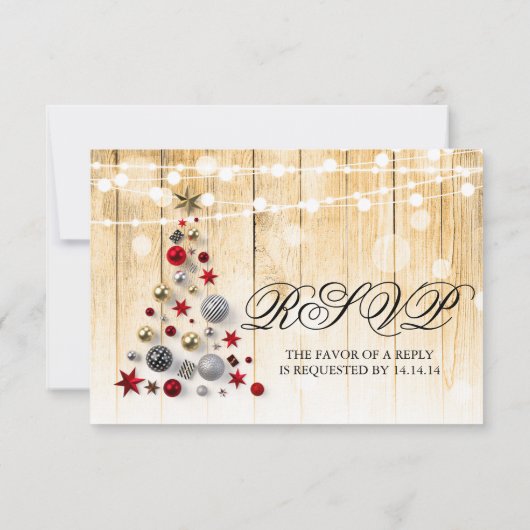 フェスティバルクリスマスウェディングRSVPツリーライトリボン 出欠カード (裏面)