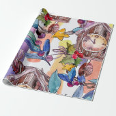フェスティバルクリスマスウォーターカラーイラストレーション ラッピングペーパー (アンロールド)