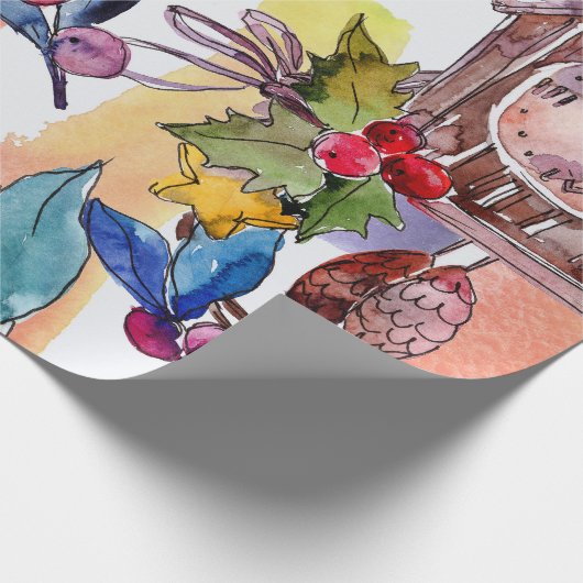 フェスティバルクリスマスウォーターカラーイラストレーション ラッピングペーパー (角)