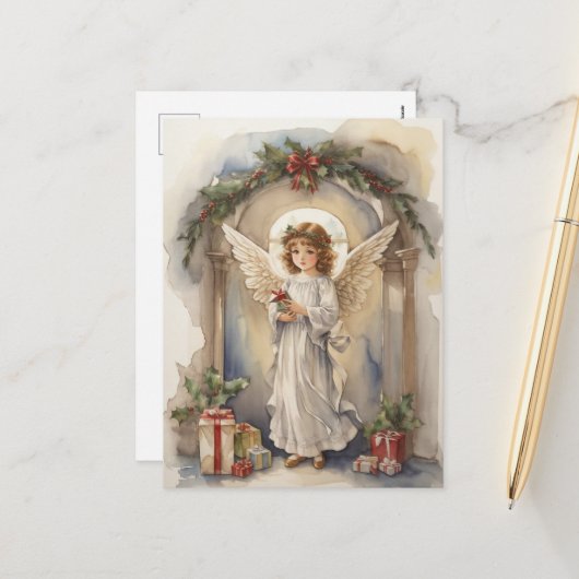 フェスティバルクリスマスウォーターカラーエンジェルズホリデイ シーズンポストカード (正面/裏面インサイチュ)