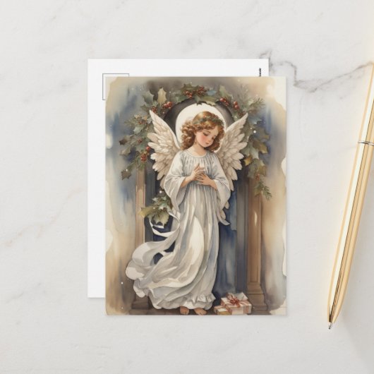 フェスティバルクリスマスウォーターカラーエンジェルズホリデイ シーズンポストカード (正面/裏面インサイチュ)