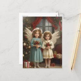 フェスティバルクリスマスウォーターカラーエンジェルズホリデイ シーズンポストカード