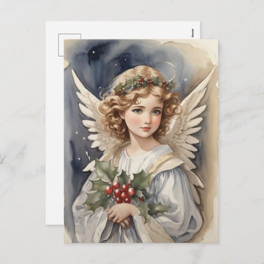 フェスティバルクリスマスウォーターカラーエンジェルホリデイ シーズンポストカード (正面/裏面)