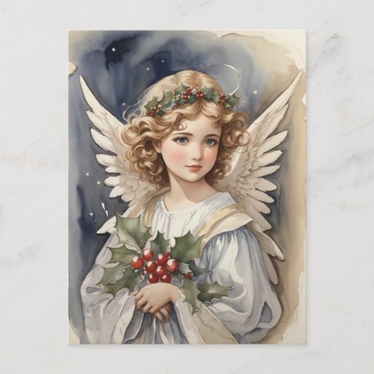 フェスティバルクリスマスウォーターカラーエンジェルホリデイ シーズンポストカード (正面)